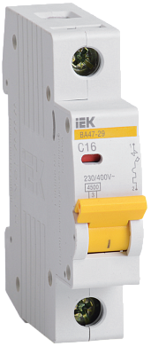 Выключатель автоматический IEK однополюсный 16А C ВА 47-29 4.5кА, MVA20-1-016-C