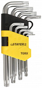Набор STAYER MASTER: Ключи имбусовые короткие Cr-V сатинир. покрытие, пластиковый держатель Т10-Т50мм, 9 пр.