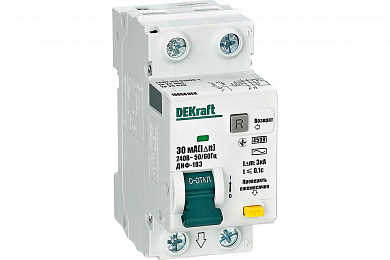 Выключатель автоматический дифференциального тока DEKraft 16053, 2п, С, 20А, 30мА, тип АС, 4.5кА, ДИФ-103